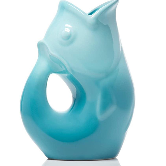 Gradient Blue Gurgle Pot | Large Flower Vase or Beverage Pitcher | Blue Serving Ware for Parties | Indoor and Outdoor Serveware | Coffee and Dining Room Tables Centerpieces