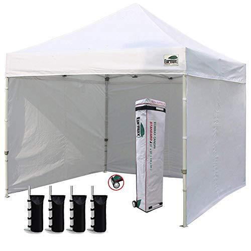 Eurmax 10'x10' Ez Pop-up Canopy Tent Commercial Instant Canopies with 4 Removable Zipper End Side Walls and Roller Bag, Bonus 4 SandBags, White
