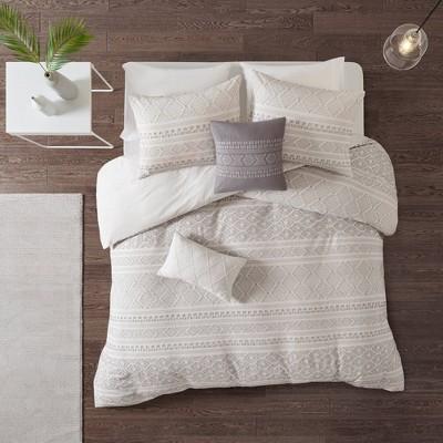 Emerson Full/Queen 5pc Clip Jacquard Duvet Cover Set White/Gray