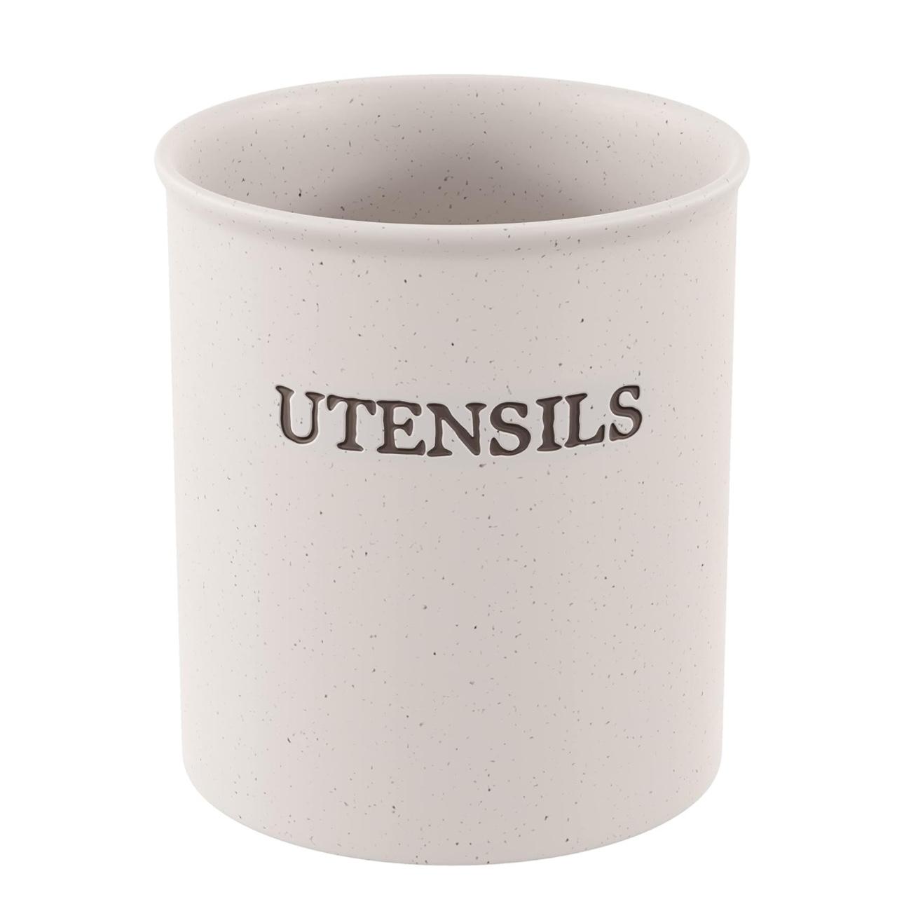 KooK Large Utensil Crock for Kitchen Counter, Ceramic Utensil Holder, Heavy & Stable Caddy, Farmhouse Decor, Matte Speckled Stoneware, Cream, 6”, Dishwasher Safe