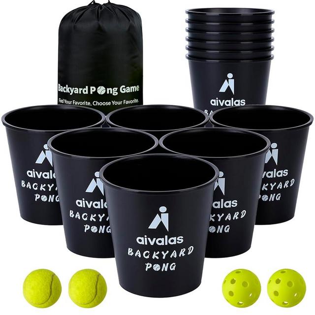 Aivalas Yard Pong Outdoor Games Set, Giant Yard Pong Game with 12 Buckets, 4 Balls and a Carrying Bag, Christmas Party Games for Kids Adults, Carnival Holiday Games for Family
