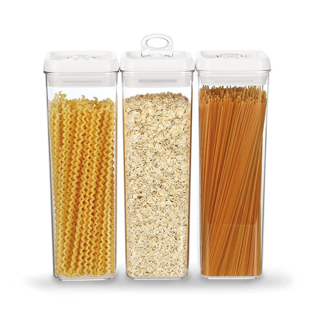 Felli Flip Tite Food Storage Container TALL 3PC Pasta Set Lid Air Tight Sealed Canister Jar Pantry Home Organizer Kitchen Counter Organization Spaghetti Noodle Linguine Housewarming Gift (2.0qt, White)