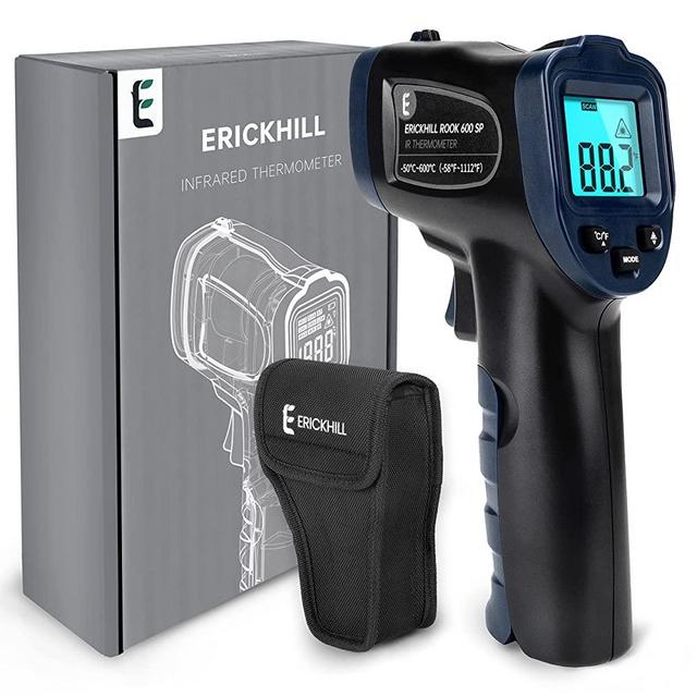 ERICKHILL Infrared Thermometer, -50°C~600°C /(-58°F~1112°F) Temperature Gun Non-Contact Digital Laser Thermometer with Adjustable Emissivity Temp Alarm Cooking Rook Repairs, Blue, Portable Waist Bag