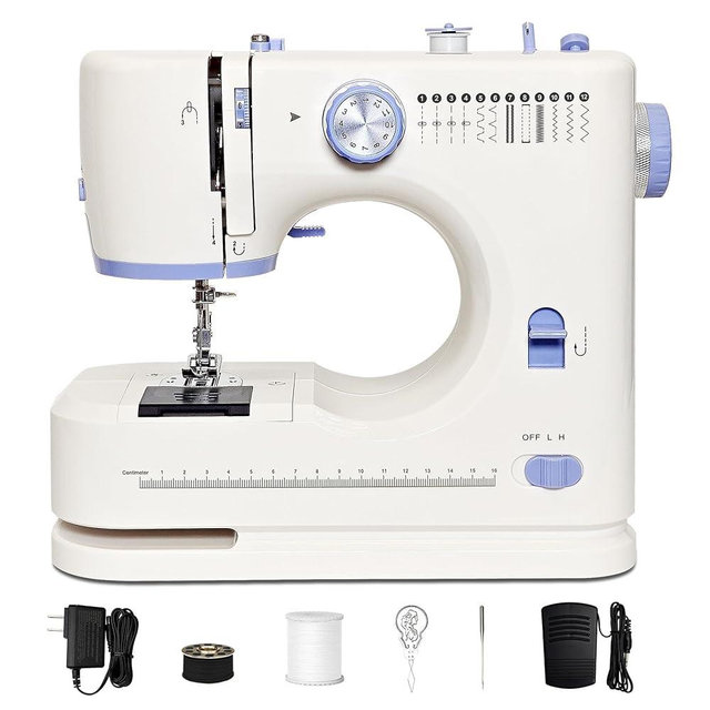 Beginner-Friendly Mini Sewing Machine with 12 Built-in Stitches, Sewing Machine with Foot Pedal, Portable, High-Low Speeds, Perfect for Sewing Enthusiasts