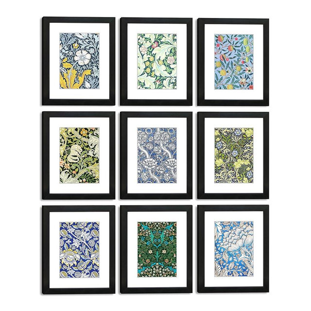 DEKWINN 8x10 Picture Frame Set of 9 for Pictures 5x7 with Mat or 8x10 Without Mat, Wall Gallery or Tabletop display Photo Frames in Black