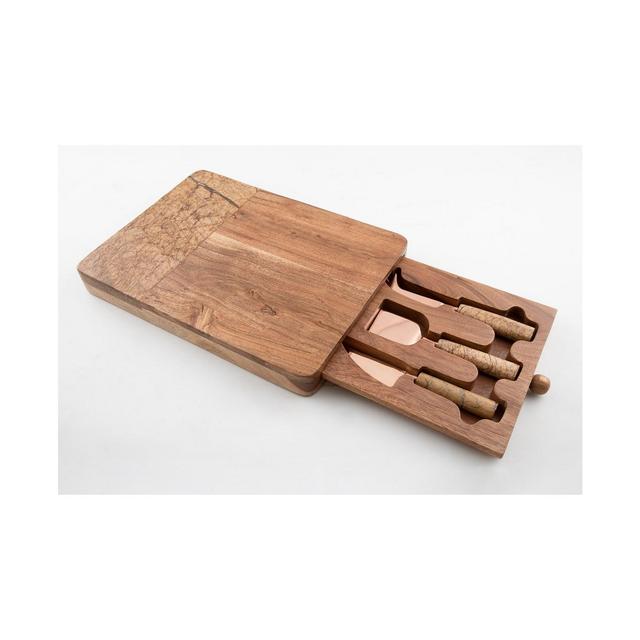Thirstystone Marble & Wood Serve Board with 3-PC Cheese Knife Set