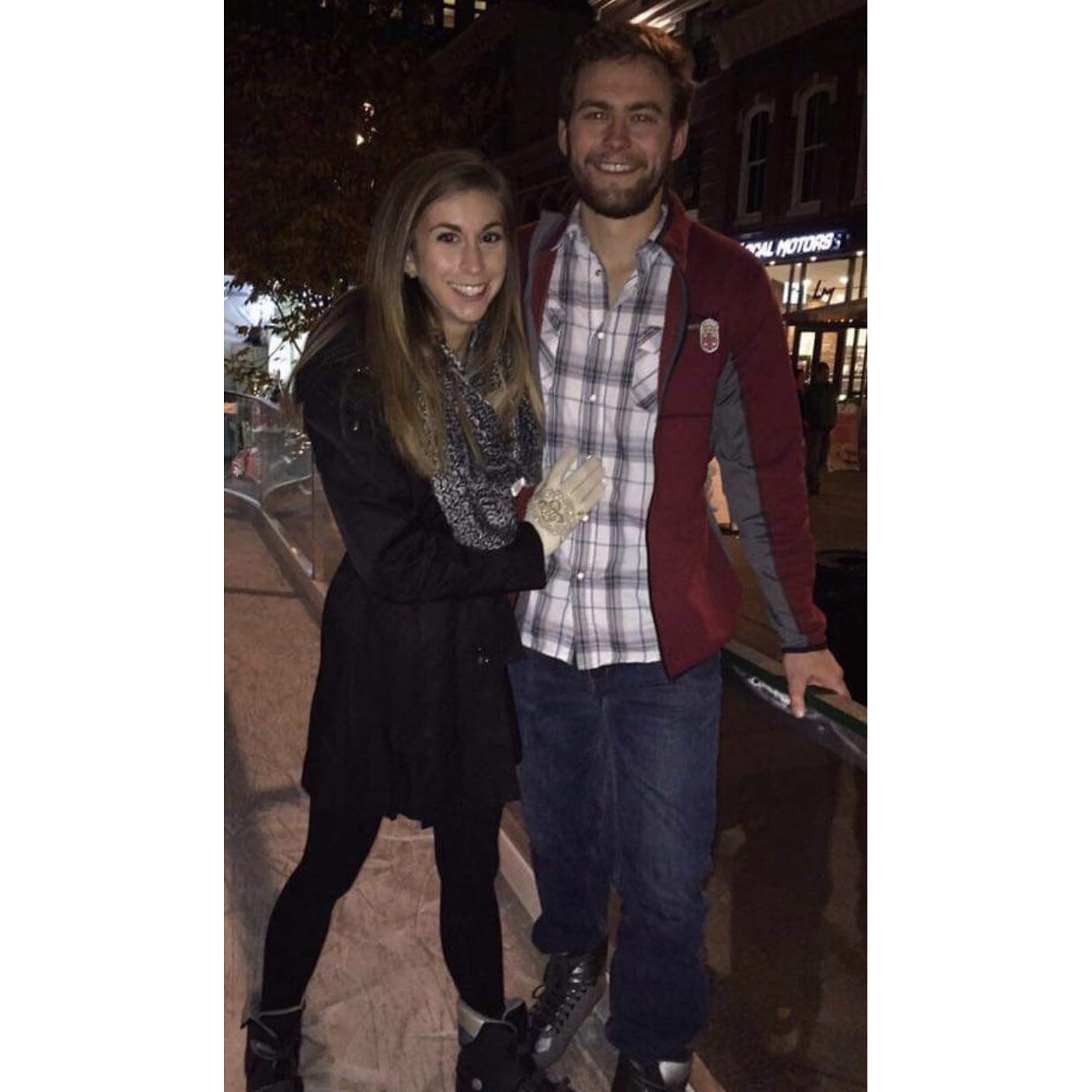 Ice skating in Market Square for my birthday in 2017. Stian tried to take us ice skating before the proposal, but it rained.