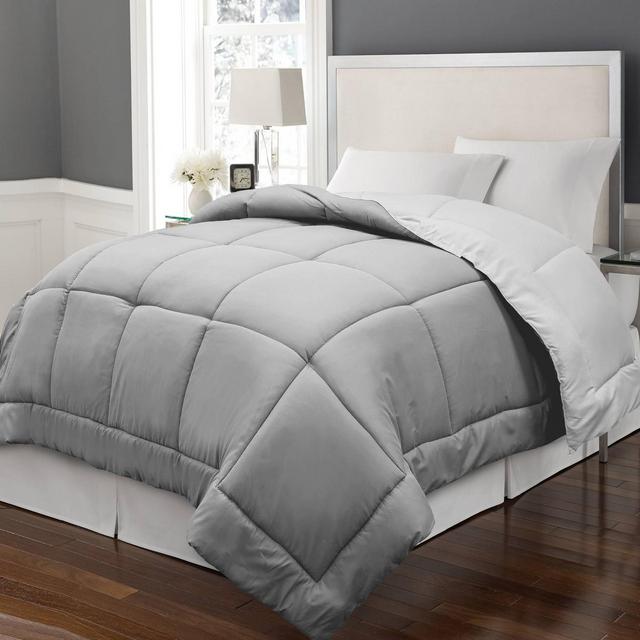 King Reversible Microfiber Down Alternative Comforter White/Gray - Blue Ridge Home Fashions