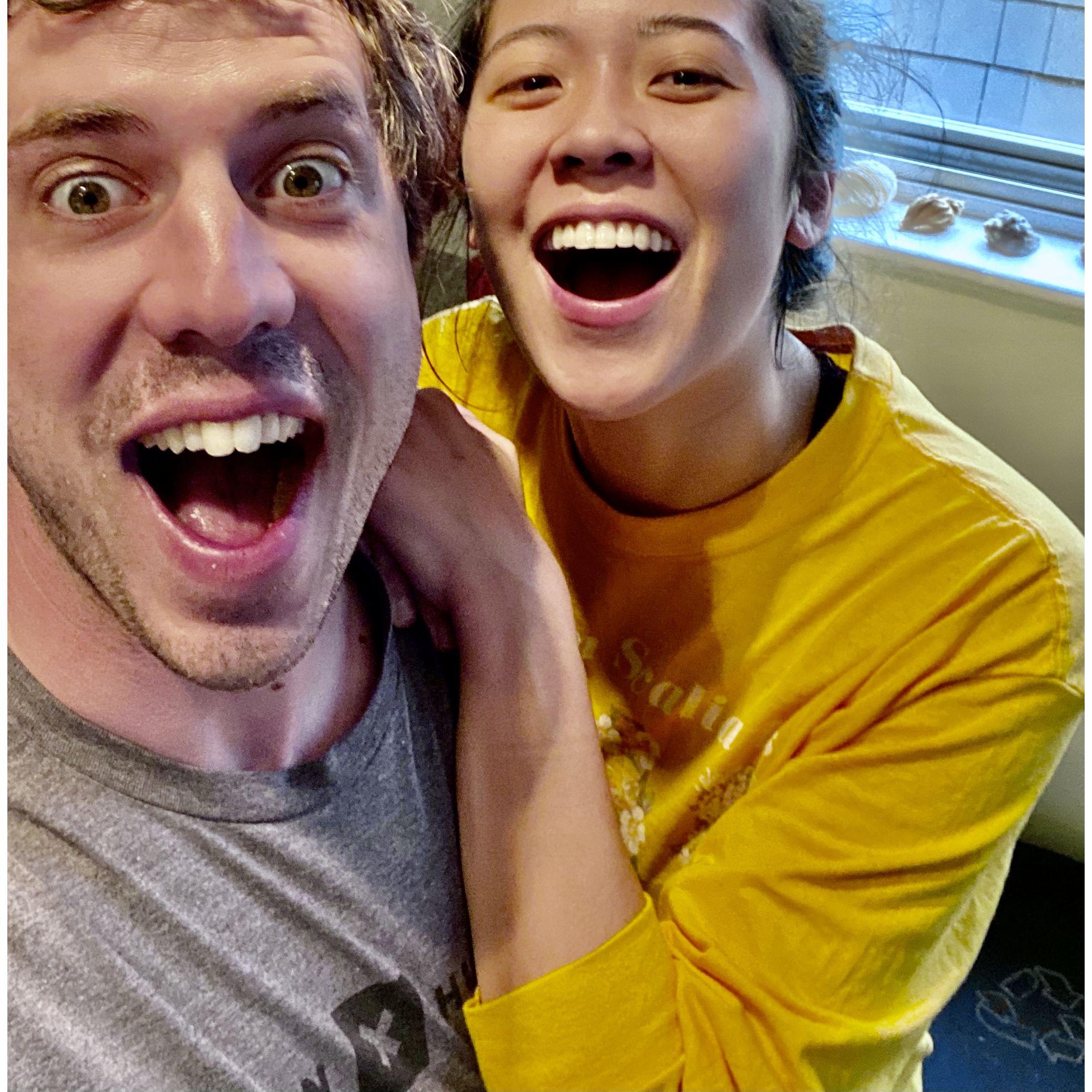 Our first selfie! End of February, 2021 -- one of our first dates.