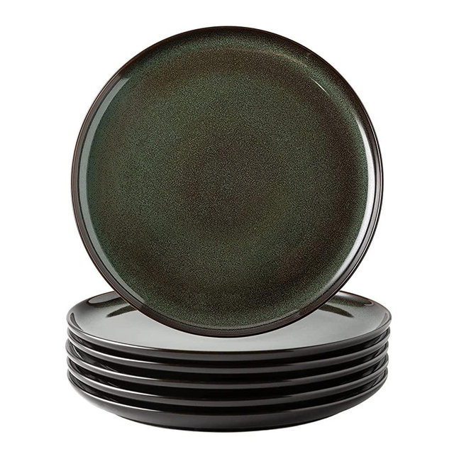 LERATIO Ceramic Dinner Plates Set of 6, 10.5 Inch Reactive Glaze Porcelain Plates, Modern Shape Dinnerware Dishes Set for Kitchen,Microwave&Dishwasher&Oven Safe, Scratch Resistant-Green