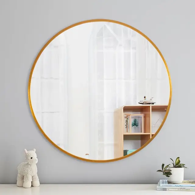 Dovelina Round Mirror Metal Framed Decorative Wall Mirror - 28"x28", Gold