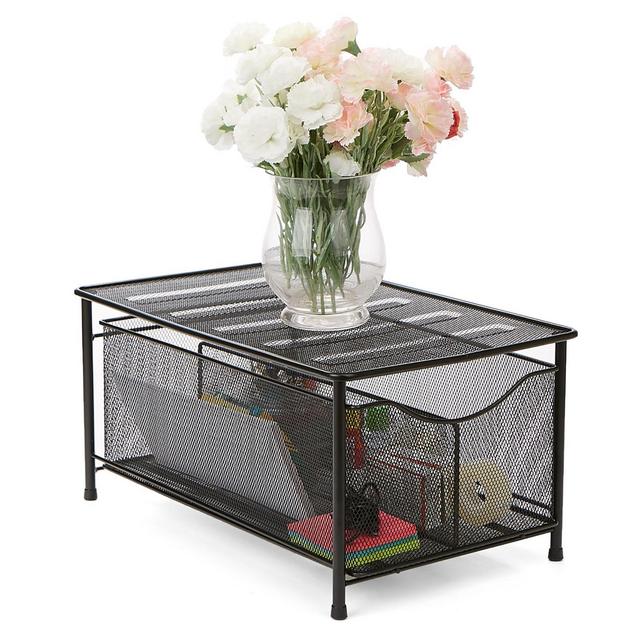 Minder Reader Storage Basket with Sliding Drawer in Black