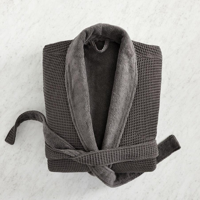 Waffle Weave Resort Robe, Small, Charcoal