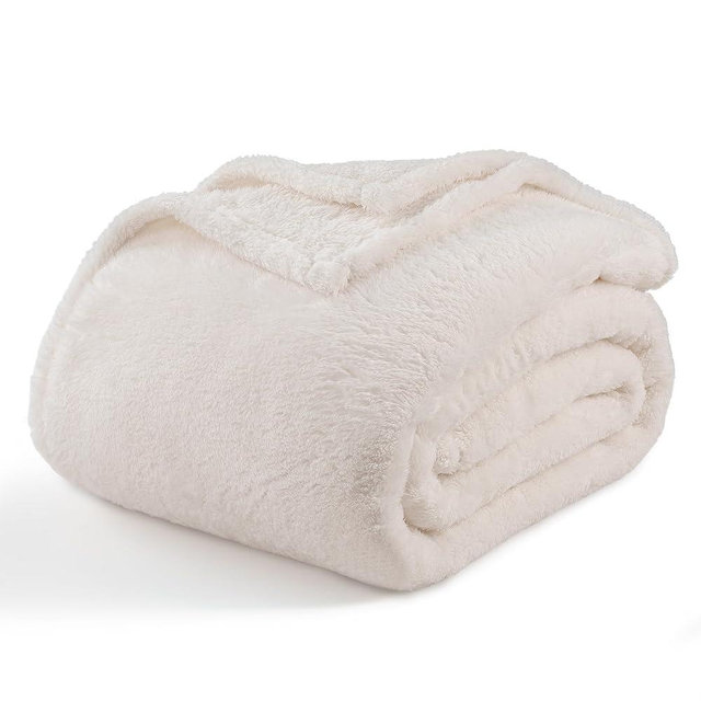 Berkshire Blanket Classic Extra-Fluffy™ Plush Throw Blanket, Soft Fuzzy Fluffy Long Hair Throw Blanket for Couch Sofa Bed, Cream, 50x60 Inches