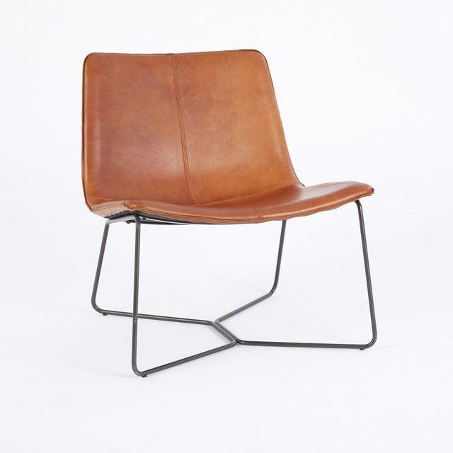 Slope Leather Lounge Chair, Saddle, Charcoal, UPS