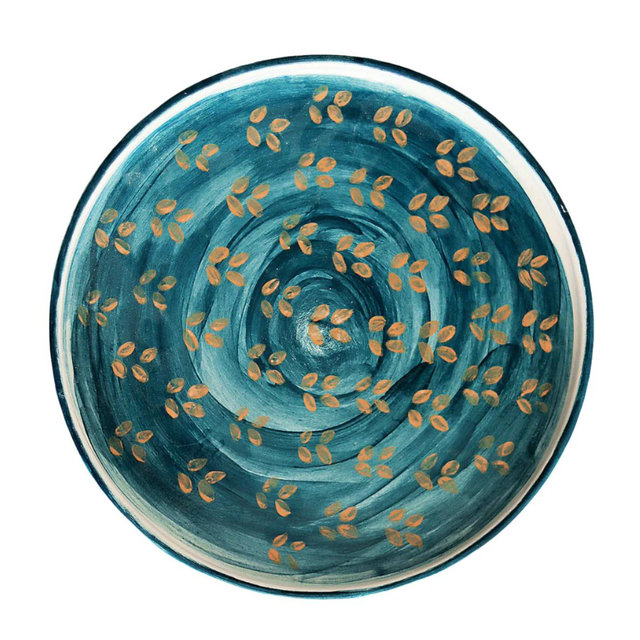 Ceramic Serving Platter Hand Paint Blue