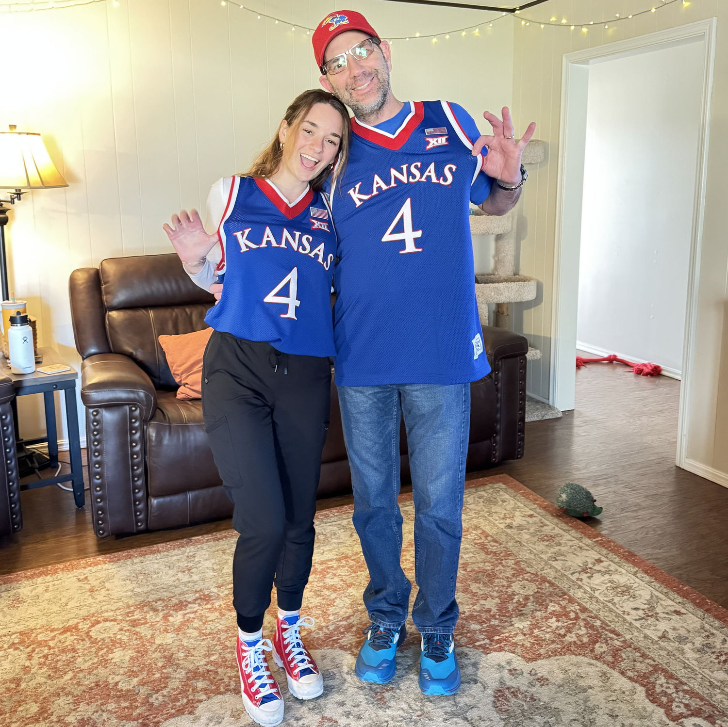 Ashley and Ben in their KU gear to watch KU basketball