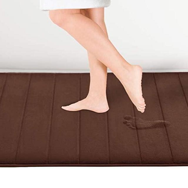Yimobra Memory Foam Bath Mat Large Size, 55.1x 24 Inches,Soft and Comfortable, Super Water Absorption, Non-Slip, Thick, Machine Wash, Easier to Dry for Bathroom Floor Rug , Brown
