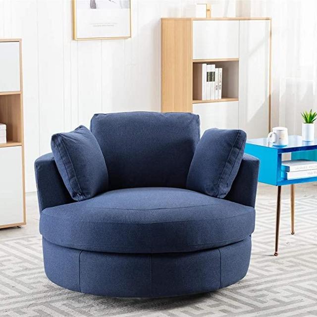 Pannow Modern Akili Swivel Barrel Chair, Swivel Accent Sofa Barrel Chairs, Round Barrel Chair 360° Swivel with 3 Pillows for Living Room (42.5 Inch, Navy)