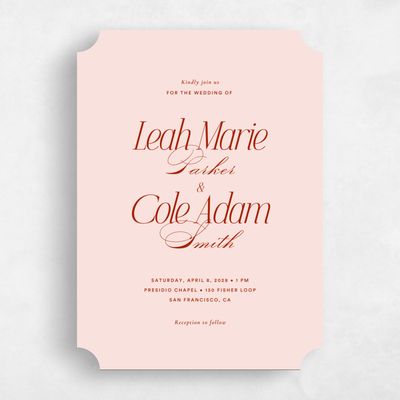 Pink Ticket Wedding Invitation - Marion Portrait
