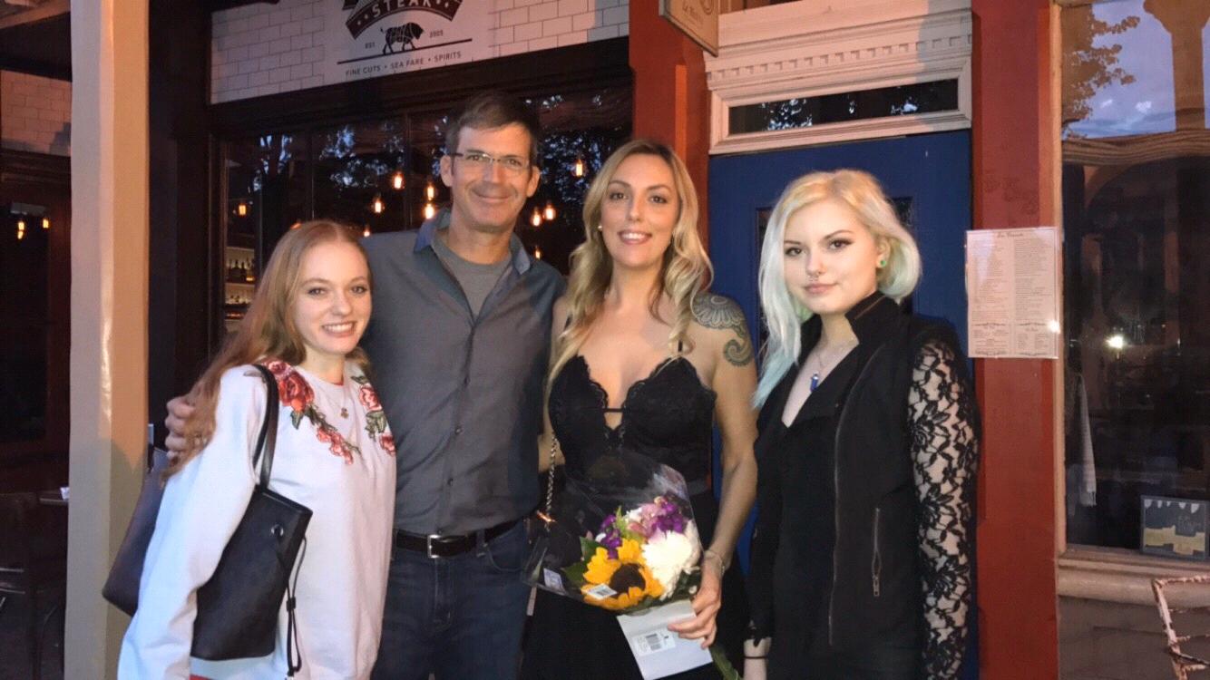 My birthday dinner with family. My love, daughter Kayla and sister Caren.