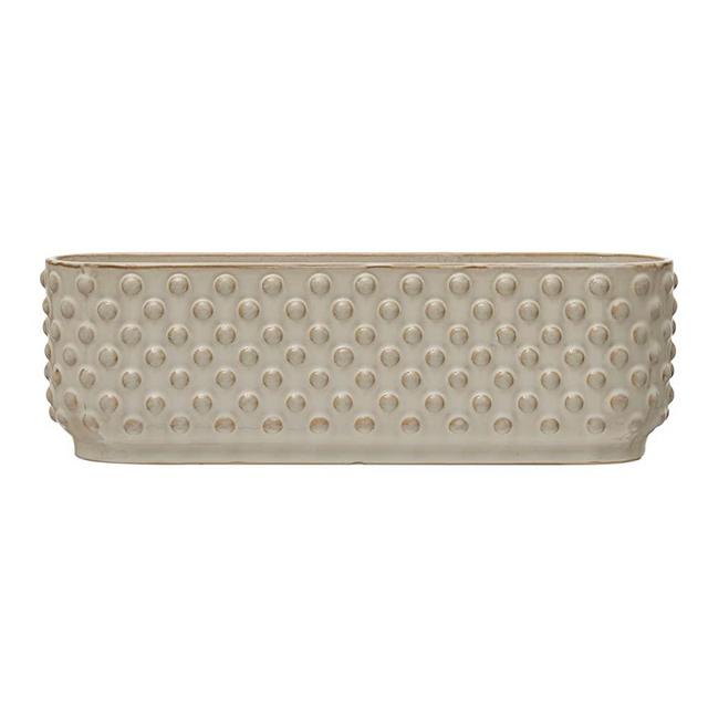 Creative Co-Op Stoneware Hobnail Window 3 Sections, Reactive Glaze, White (Each One Will Vary) Planter Pot