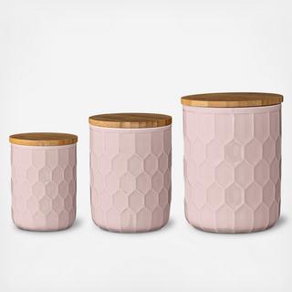 Ceramic Jar with Bamboo Lid 3-Piece Set