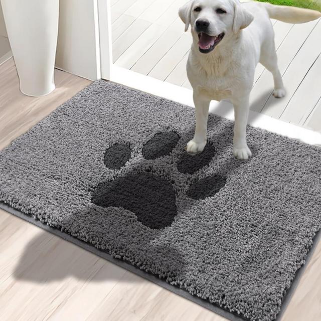 Oiilores Door Mat Indoor, Dog Mats for Muddy Paws Super Absorbent, Low-Profile Entryway Rug with Non-Slip Backing, Washable Dirty Trapper Inside Entrance Doormat for Shoes, 20" x 32", Gray