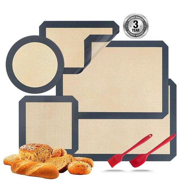 Silicone Baking Mats Set of 7 Non-stick Pastry Mat Reusable Professional Food Grade Oven Liner Sheets Mats Rolling Mats Square Cake Pan Mat Silicone Oil Brush &Knife Macaron, Pastry, Cookie, Pizza