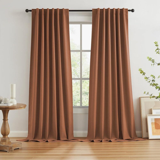 Rust Colored Blackout Curtains 108 Inch Length 9 FT Inches Long for Living Room 2 Panels Sets Hook Belt Back Tab Drapes Rust Red Mid Century Modern Curtains for Bedroom Brown Red W50 x L108