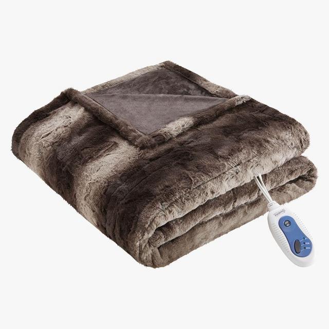 Beautyrest® Heated Oversized Faux Fur Throw Blanket, 50 x 70", Chocolate
