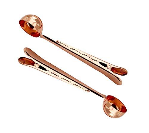 Coffee Measuring Spoon Sealing Clips, Two-in-one Long Handle Metal Scoops Bag Clips from Hoocozi, 2Pcs, Rose Gold, 1 Teaspoon