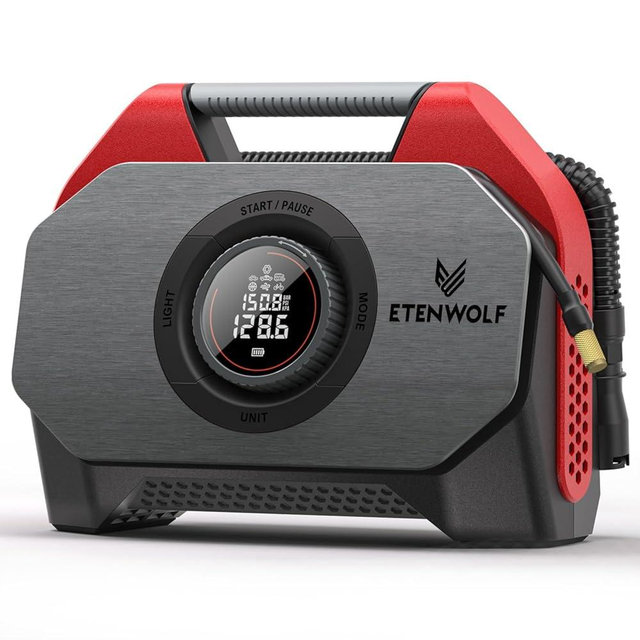 ETENWOLF Vortex S6SE Cordless Tire Inflator Portable Air Compressor, 160 PSI Air Pump for Car Tires with 15600 mAh Battery, 100% Duty Cycle & Dual Cylinder, Air Pump for Heavy-Duty Vehicle, Red