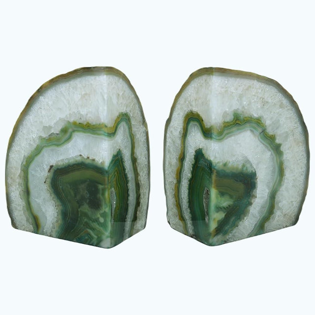 Nature's Decorations Agate Bookends - A Quality Green Geode Book Ends with Rubber Bumpers for Shelves, Office, Home Decor, Heavy Duty Cute Stone Bookend Pair for Decoration (3-4 LB)