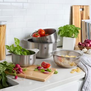 Prep 6-Piece Brushed Nesting Bowl & Strainer Set