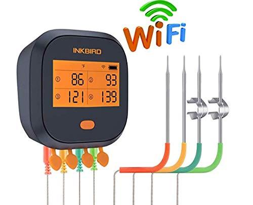 Inkbird WiFi Grill Thermometer IBBQ-4T, Rechargeable Wireless BBQ Thermometer with 4 Probes, Calibration, Timer, High and Low Alarm, Digital Meat Thermometer for Smoker, Oven, Kitchen, Drum