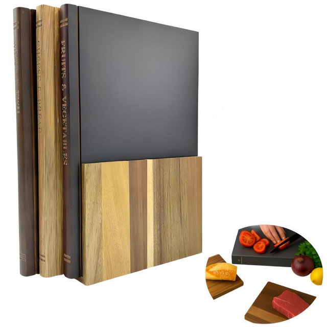Book-Shaped Cutting Board Set of 3, Wooden Chopping & Serving Boards with Stand - Decorative for Vegetables, Cheese, Charcuterie & Entertaining - Unique Kitchen Gift for Home Chefs