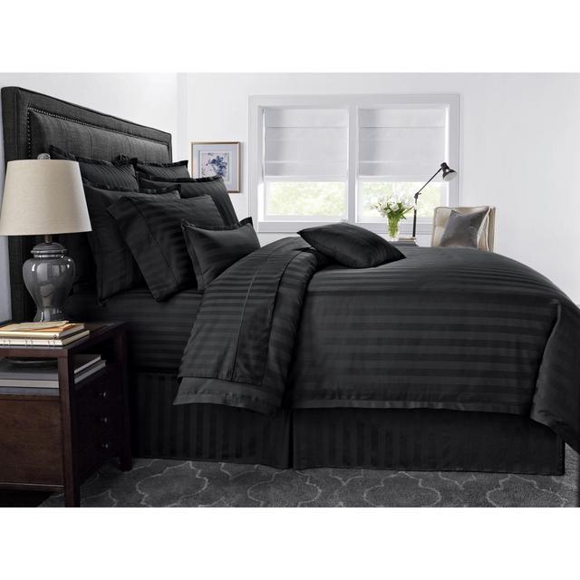 Wamsutta® 500-Thread-Count PimaCott® Damask Stripe Full/Queen Duvet Cover Set in Black