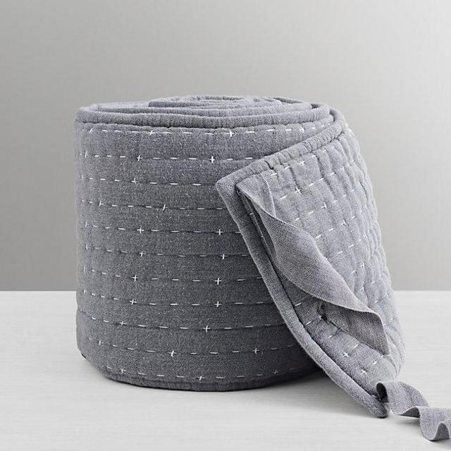 Pickstitched Herringbone Crib Bumper-Grey
