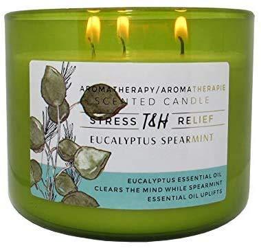 T&H Stress Relief Aromatherapy Candles - All Natural Soy Wax and Essential Oils Long Lasting 16 Ounce 80 Hour Burn (Eucalyptus Spearmint)
