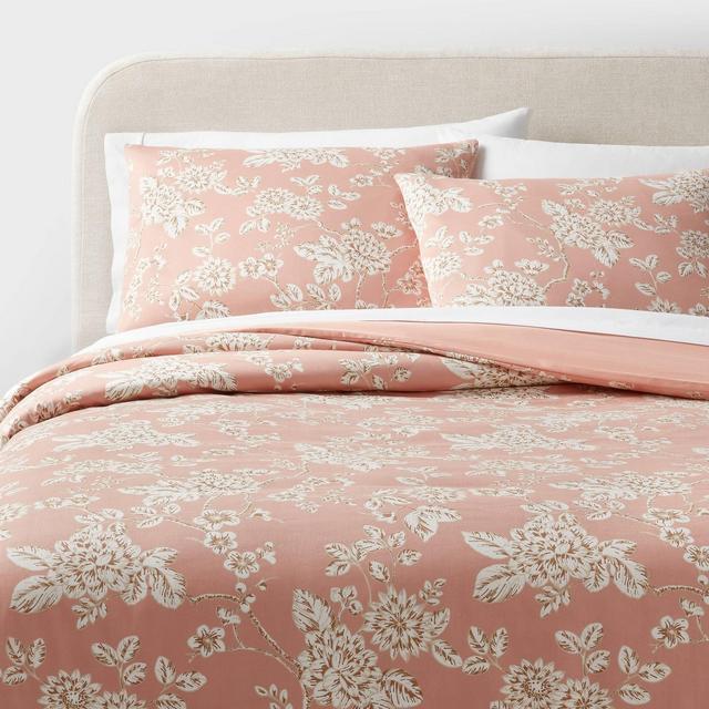 Full/Queen Floral Print Duvet and Sham Set Light Pink - Threshold™: 310 Thread Count, Cotton Sateen, Zippered Closure