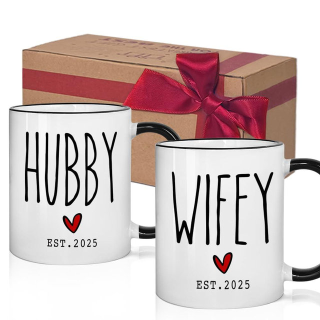 Est 2025 Coffee Mug Set Gifts for Wifey Hubby - Unique Wedding Gifts for Couple - Mr and Mrs Coffee Mug Set - Bride to Be Gift - Hubby and Wifey Mug - Bride Gift - Engagement Gift - His Hers Gift 11OZ