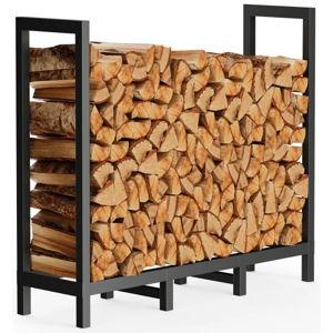 4ft Heavy-Duty Firewood Rack with 8 Support Legs - Adjustable Length Log Stacker Stand for Indoor/Outdoor Use, Black