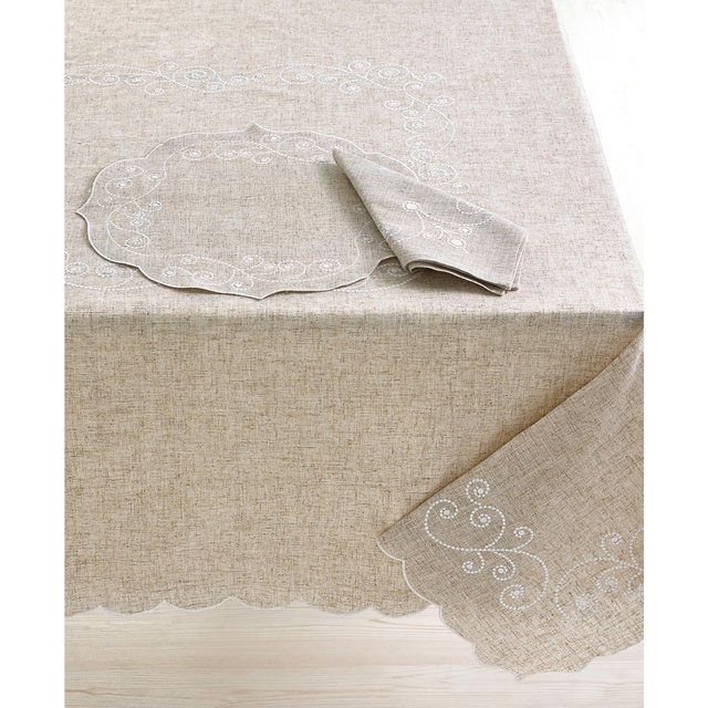 Lenox French Perle Embroidered 70" Round Tablecloth