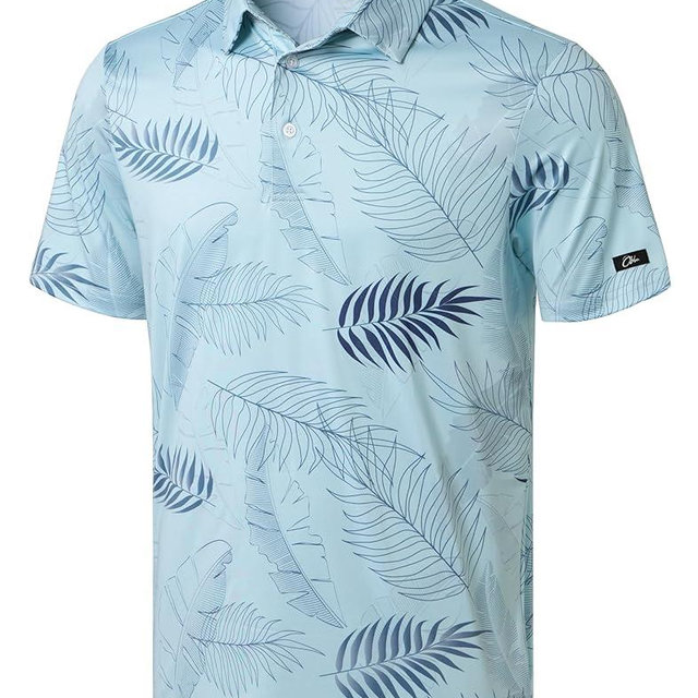 Obla Mens Golf Polo Shirts Short Sleeve Dry Fit Performance Moisture Wicking Casual Print Collared Golf Shirts for Men