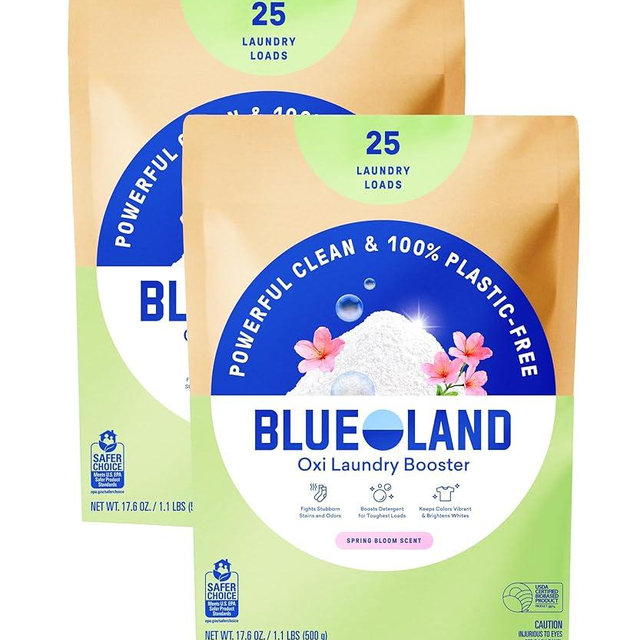 BLUELAND Oxi Laundry Booster Powder Refill 2-Pack, Spring Bloom Scent, 50 Loads, 35.2 oz, Plastic-Free, Eco Friendly, Oxy Cleaner, Stain Remover