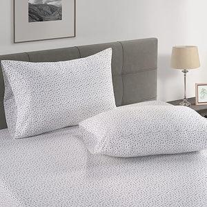 LANE LINEN King Size Fitted Sheet, 100% Organic Cotton, 3-Piece Set (1 Fitted Sheet,2 Pillowcases), Percale Weave, Ultra Soft, Breathable,Fits Mattress Upto 15" Deep - White(Grey Dot)(No Flat Sheet)
