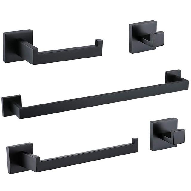 Turs Matte Black 5-Piece Bathroom Hardware Set Towel Bar Set Hand Towel Holder Toilet Paper Holder and 2 Towel Hooks,Stainless Steel Wall Mounted, Q7BK-P5