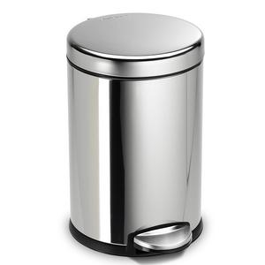 simplehuman 4.5 Liter / 1.2 Gallon Compact Stainless Steel Round Bathroom Step Trash Can, Polished Stainless Steel