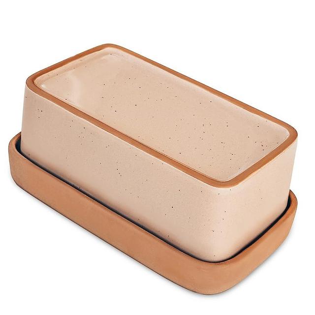 Mora Ceramic Two-in-One Butter Dish with Lid, Covered Butter Crock Container to Leave on Countertop - Large Storage Keeper/Holder for Kitchen, Gifts for Her, Butter Tray For Counter - Chai